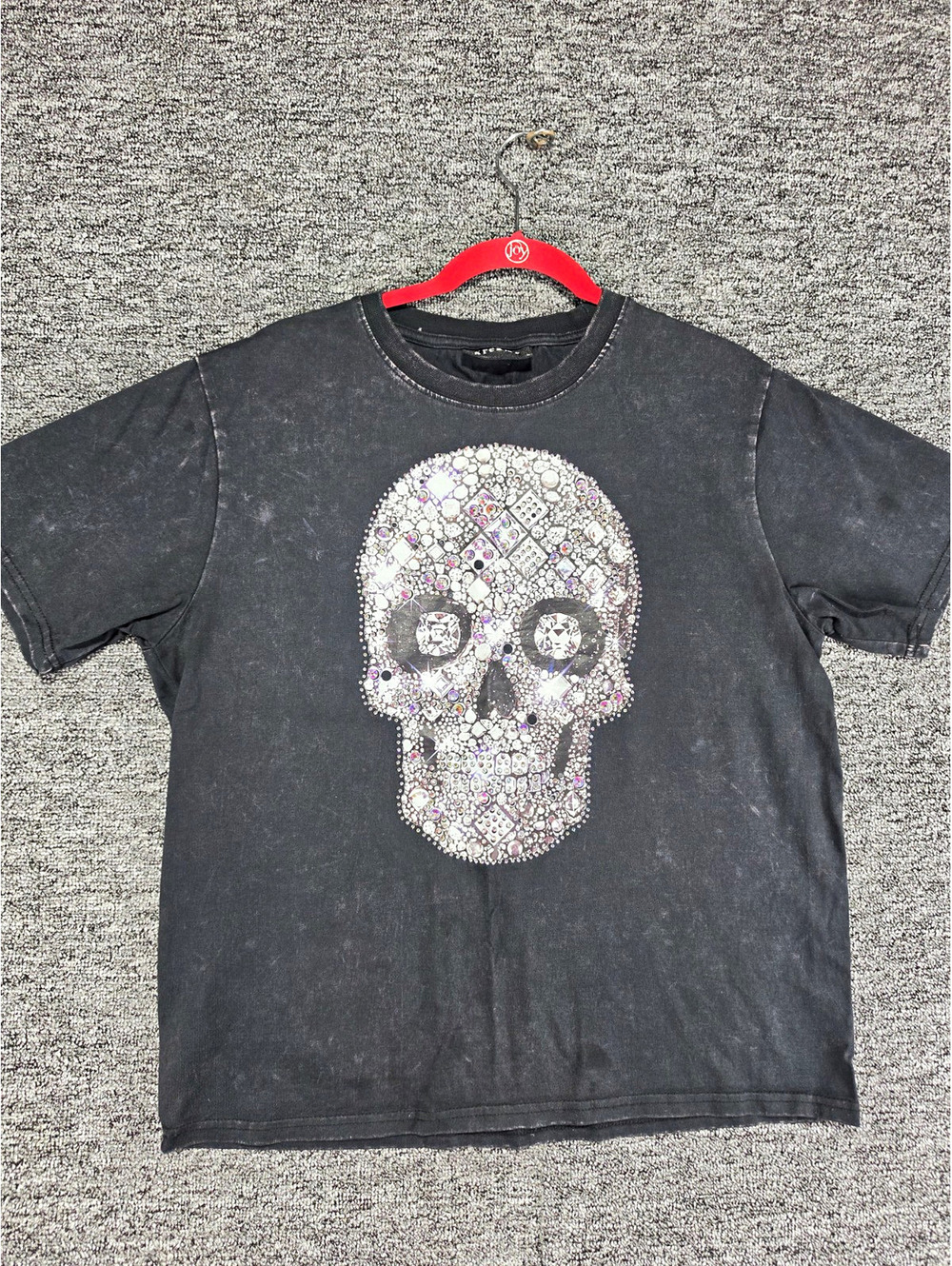 Vintage Kréamy Black Rhinestone Skull Graphic Print Men's Crew Neck Tee Size L